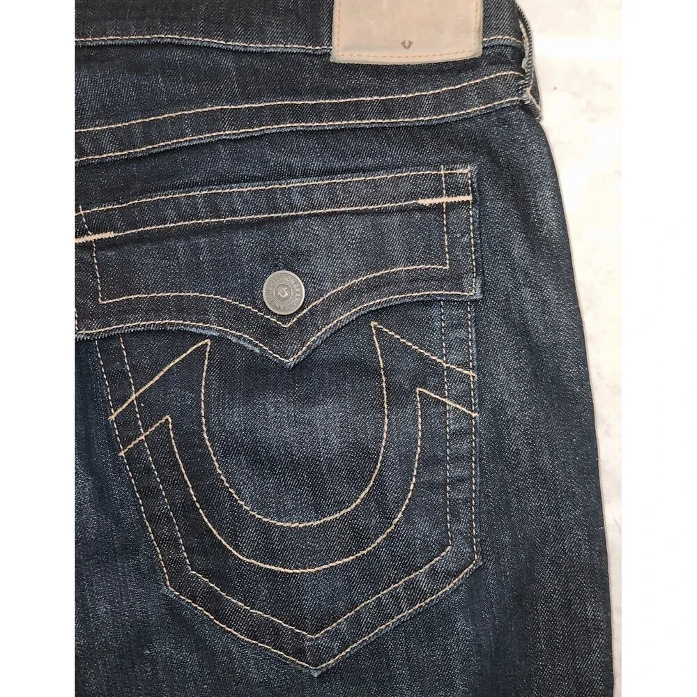 Vtg True Religion Ricky Super T Jeans 40 Made in USA Dark Wash Y2K Thick Stitch